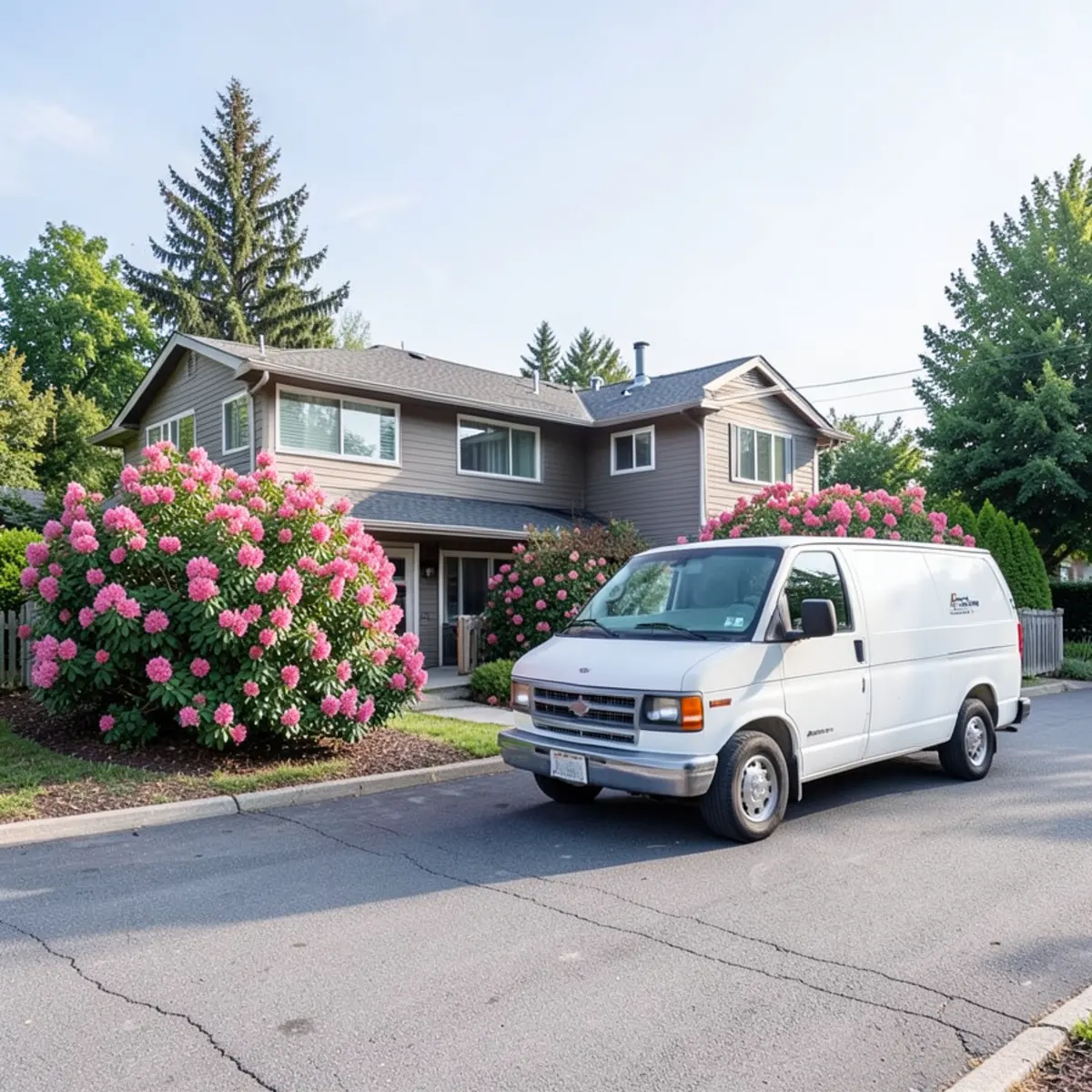 Classic mid-century split-level home in Lynnwood with service van parked in wide driveway