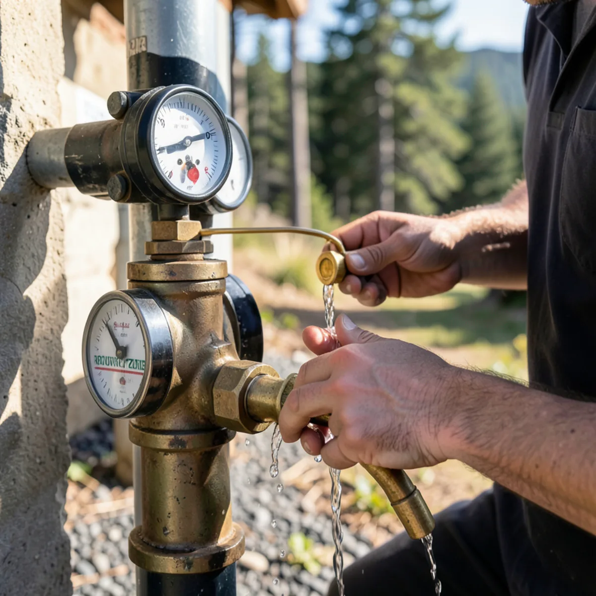 Dual-gauge backflow testing assembly connected to an outdoor reduced pressure zone valve
