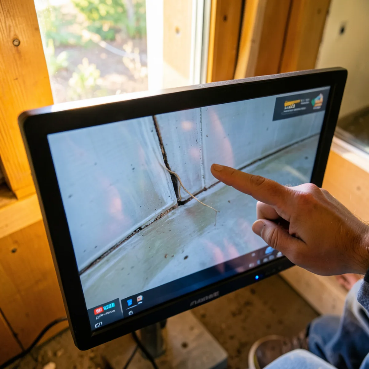 Inspection monitor showing smooth interior of relined side sewer completely free of root gaps